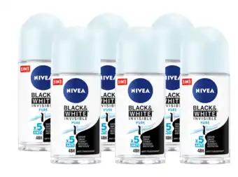 De Online Drogist Nivea black & white invisible pure roll-on voordeelverpakking 6x50ml aanbieding