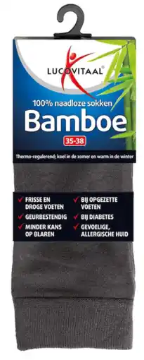 De Online Drogist Lucovitaal bamboe lange sokken antraciet 35-38 1pr aanbieding