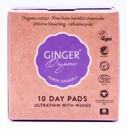 De Online Drogist Ginger organic maandverband ultradun 10st aanbieding
