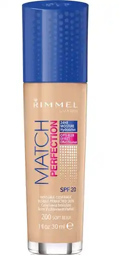 De Online Drogist Rimmel london foundation match perfection 200 soft beige 30ml aanbieding