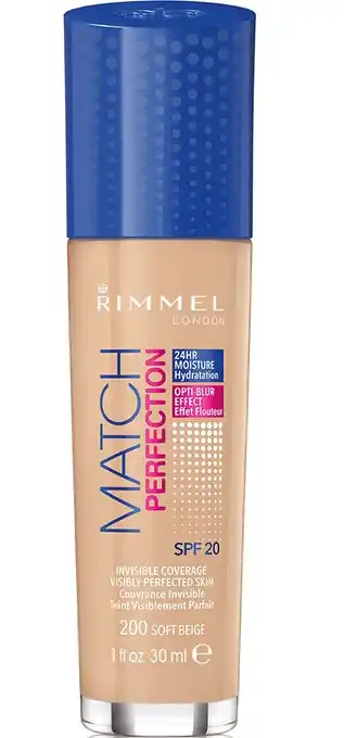 De Online Drogist Rimmel london foundation match perfection 200 soft beige 30ml aanbieding