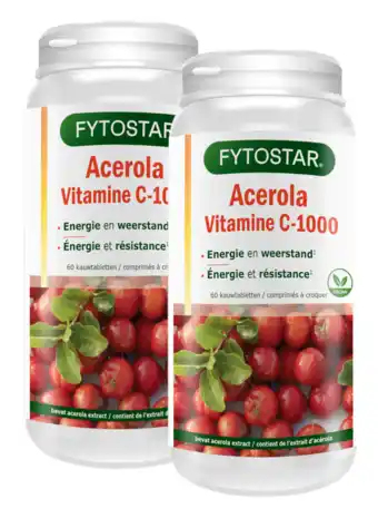 De Online Drogist Fytostar vitamine c-1000 acerola kauwtabletten - duoverpakking 2x60tb aanbieding