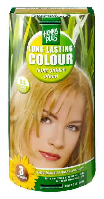 De Online Drogist Hennaplus long lasting colour 8.3 light golden blond 100ml aanbieding