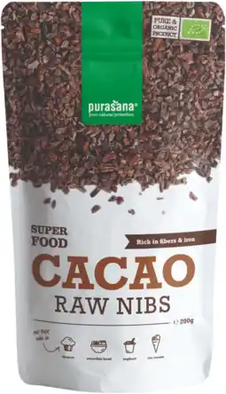 De Online Drogist Purasana cacao raw nibs 200gr aanbieding