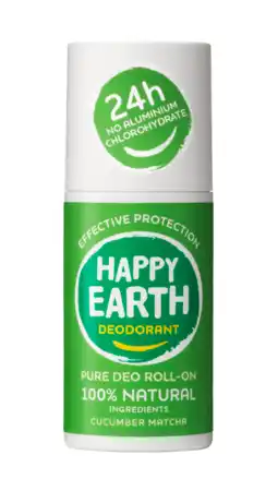 De Online Drogist Happy earth 100% natuurlijke deo roll-on cucumber matcha 75ml aanbieding