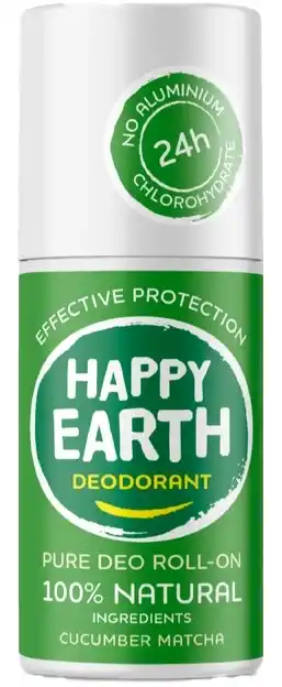 De Online Drogist Happy earth 100% natuurlijke deo roll-on cucumber matcha 75ml aanbieding
