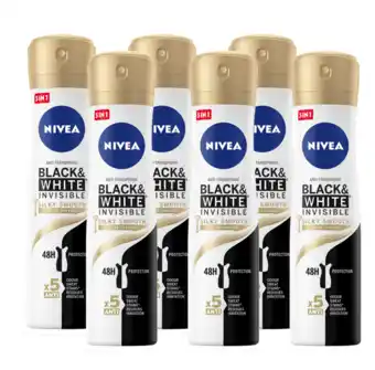 De Online Drogist Nivea black & white silky smooth deodorant spray voordeelverpakking 6x150ml aanbieding