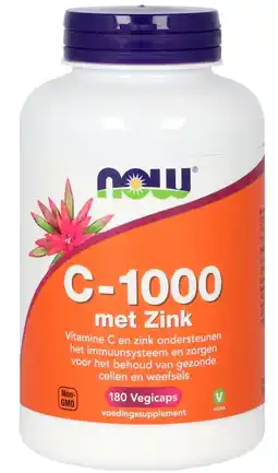 De Online Drogist Now c-1000 met zink vegicaps 180vcp aanbieding