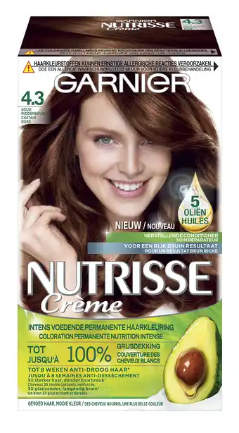 De Online Drogist Garnier nutrisse crème permanente haarverf 4.3 goud middenbruin 1st aanbieding