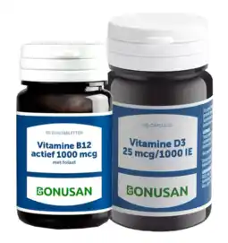 De Online Drogist Bonusan b12 actief 1000mcg + vitamine d3 25mcg/1000 ie - combiset 2 stuks aanbieding