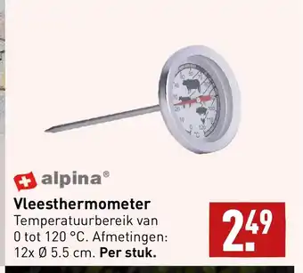 ALDI Vleesthermometer Temperatuurbereik van 0 tot 120 °C. Afmetingen: 12x Ø 5.5 cm. aanbieding