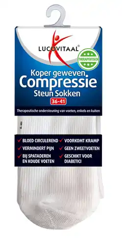 De Online Drogist Lucovitaal koper geweven compressie steun sokken wit 42-47 1pr aanbieding