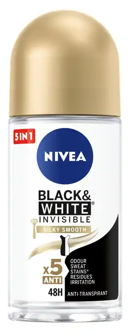 De Online Drogist Nivea black & white silky smooth deodorant roller 50ml aanbieding