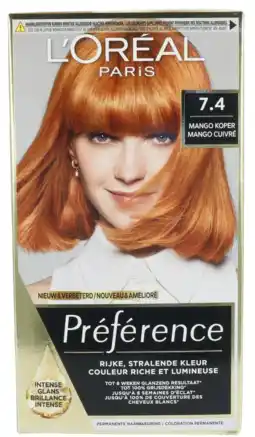 De Online Drogist L'oréal paris preference 7.40 mango intens koperblond 174ml aanbieding