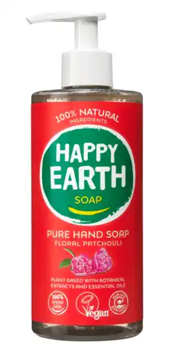 De Online Drogist Happy earth pure hand soap floral patchouli 300ml aanbieding