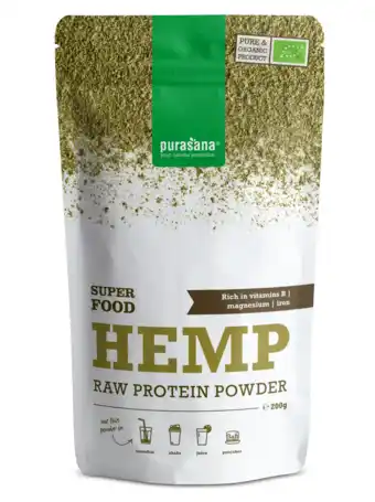 De Online Drogist Purasana hemp protein raw powder 200gr aanbieding