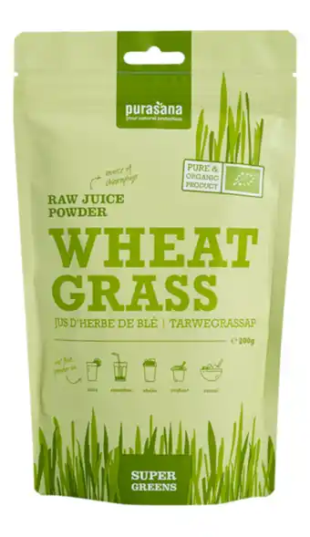 De Online Drogist Purasana wheat grass juice raw powder 200gr aanbieding