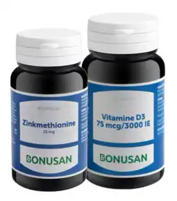 De Online Drogist Bonusan zinkmethionine 15mg + vitamine d3 75mcg 3000ie - combiset 2 stuks aanbieding