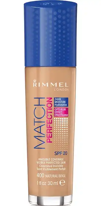 De Online Drogist Rimmel london foundation match perfection 400 natural beige 30ml aanbieding