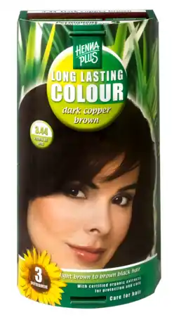 De Online Drogist Hennaplus 3.44 dark copper brown long lasting colours 100ml aanbieding