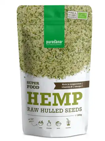 De Online Drogist Purasana hulled hemp raw seeds 200gr aanbieding