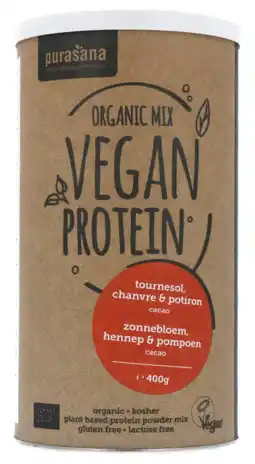 De Online Drogist Purasana organic vegan protein cacao 400gr aanbieding