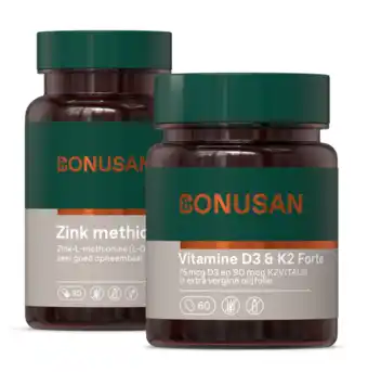 De Online Drogist Bonusan zinkmethionine + vit d3 & k2 - combiset 2 stuks aanbieding