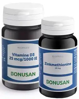 De Online Drogist Bonusan vitamine d3 25mcg/1000 ie + zinkmethionine 15mg combiset 2 stuks aanbieding