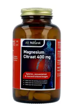 De Online Drogist All natural magnesium 200 mg citraat elementair tabletten 120tb aanbieding