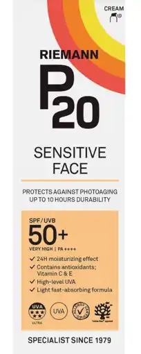 De Online Drogist Riemann p20 zonnebrand sensitive face spf50+ 50gr aanbieding