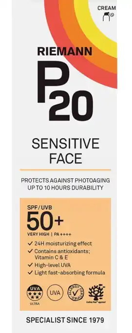 De Online Drogist Riemann p20 zonnebrand sensitive face spf50+ 50gr aanbieding