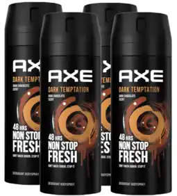 De Online Drogist Axe dark temptation deodorant bodyspray - multiverpakking 4x150ml aanbieding