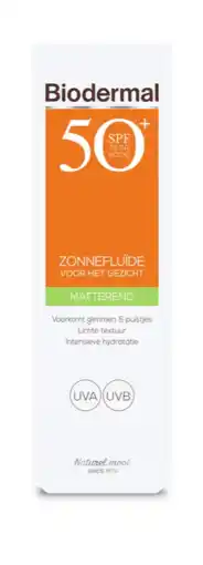 De Online Drogist Biodermal zonnefluïde gezicht - matterend spf50+ 40ml aanbieding