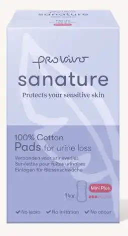 De Online Drogist Sanature pro vivo 100% katoen verbanden voor urineverlies mini plus 14st aanbieding