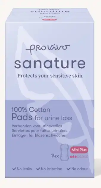 De Online Drogist Sanature pro vivo 100% katoen verbanden voor urineverlies mini plus 14st aanbieding