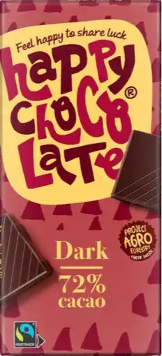 De Online Drogist Happy chocolate dark 72% cacao 85gr aanbieding