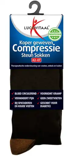De Online Drogist Lucovitaal koper geweven compressie steun sokken zwart 42-47 1pr aanbieding
