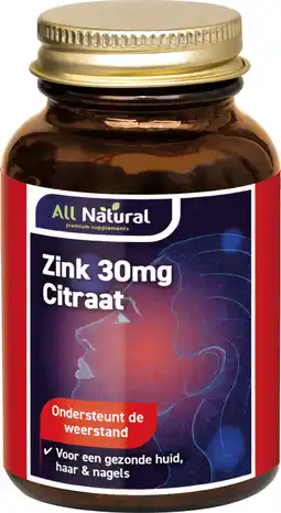 De Online Drogist All natural zink citraat 30mg tabletten 60tb aanbieding