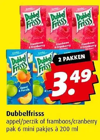 Boni Dubbelfrisss appel/perzik of framboos/cranberry aanbieding