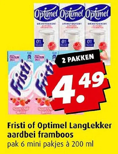 Boni Fristi of optimel langlekker aardbei framboos aanbieding