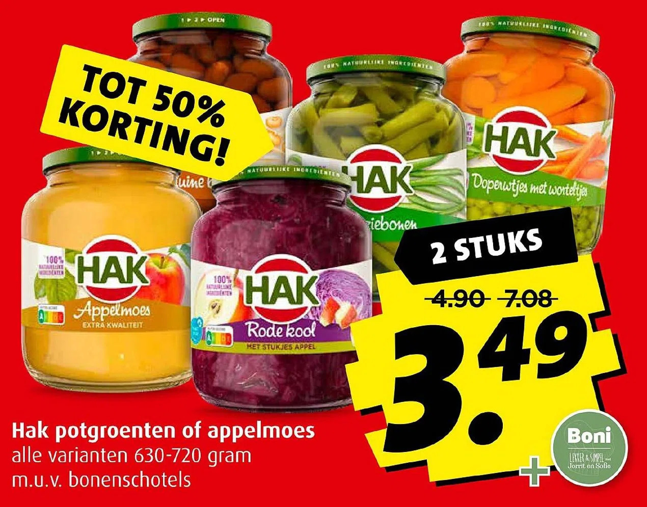 Boni Hak potgroenten of appelmoes aanbieding