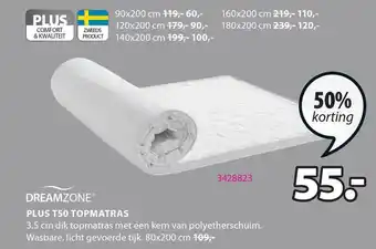 Jysk Dreamzone Plus T50 Topmatras 80x200 Cm 50% Korting aanbieding