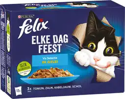 Intratuin Felix kattenvoer in gelei elke dag feest vis adult 85 g 12 stuks aanbieding