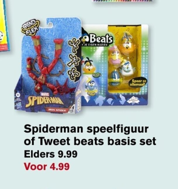 Hoogvliet Spiderman speelfiguur of Tweet beats basis set aanbieding