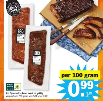 Albert Heijn AH Spareribs heel zoet of pittig per 100gram aanbieding