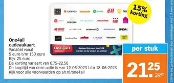 Albert Heijn One4all cadeaukaart aanbieding