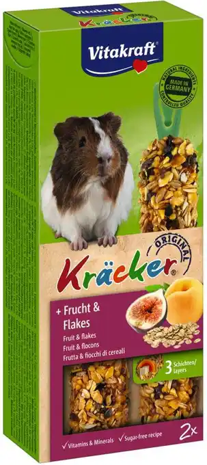Intratuin Vitakraft caviasnack kräcker fruit en flakes 2 stuks aanbieding