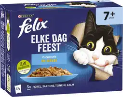 Intratuin Felix kattenvoer in gelei elke dag feest vis senior 85 g 12 stuks aanbieding