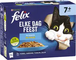 Intratuin Felix kattenvoer in gelei elke dag feest vis senior 85 g 12 stuks aanbieding