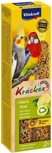 Intratuin Vitakraft vogelsnack kräcker valkparkiet kiwi en citrus 2 stuks aanbieding